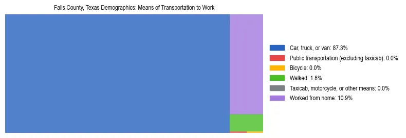 Treemap showing means of transportation to work distribution in Falls County, Texas.