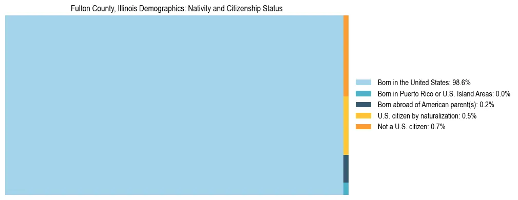 Treemap showing the population distribution by nativity and citizenship status in Fulton County, Illinois based on U.S. Census data.