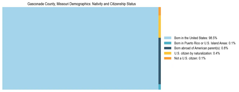 Treemap showing the population distribution by nativity and citizenship status in Gasconade County, Missouri based on U.S. Census data.