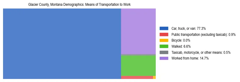 Treemap showing means of transportation to work distribution in Glacier County, Montana.