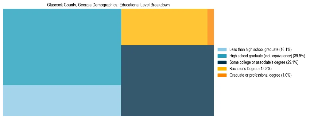 Treemap chart illustrating the educational attainment breakdown for population 25 years and over in Glascock County, Georgia.