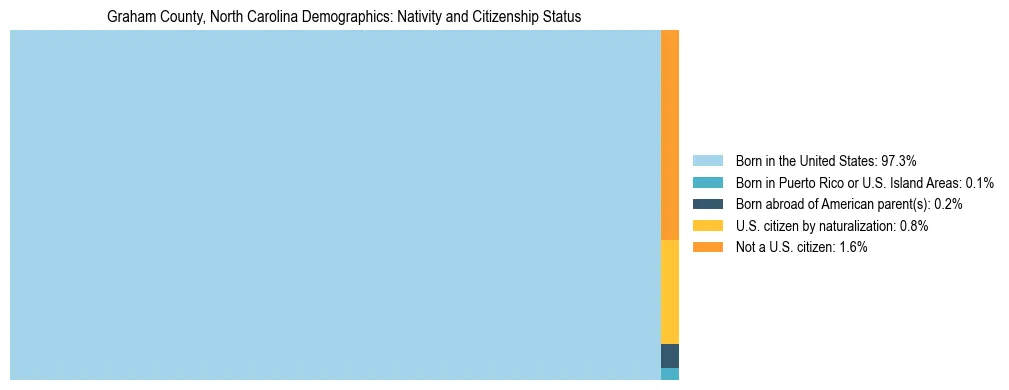 Treemap showing the population distribution by nativity and citizenship status in Graham County, North Carolina based on U.S. Census data.