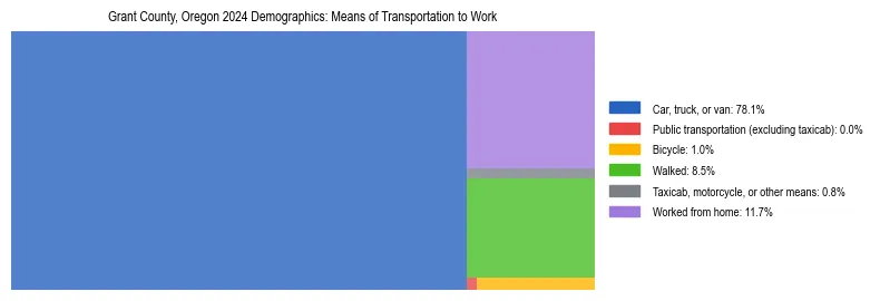 Treemap showing means of transportation to work distribution in Grant County, Oregon.