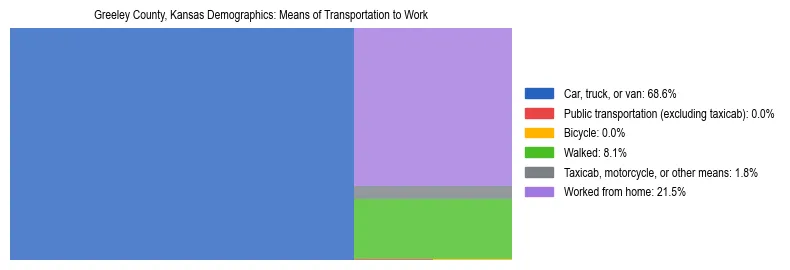 Treemap showing means of transportation to work distribution in Greeley County, Kansas.