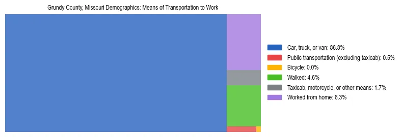 Treemap showing means of transportation to work distribution in Grundy County, Missouri.