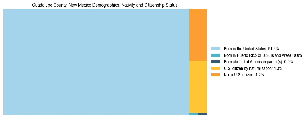 Treemap showing the population distribution by nativity and citizenship status in Guadalupe County, New Mexico based on U.S. Census data.