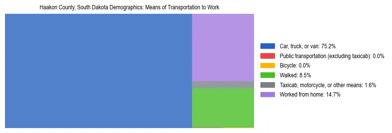 Treemap showing means of transportation to work distribution in Haakon County, South Dakota.