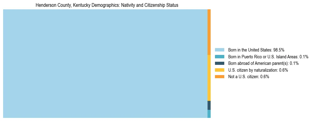 Treemap showing the population distribution by nativity and citizenship status in Henderson County, Kentucky based on U.S. Census data.