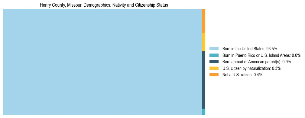 Treemap showing the population distribution by nativity and citizenship status in Henry County, Missouri based on U.S. Census data.