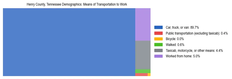 Treemap showing means of transportation to work distribution in Henry County, Tennessee.