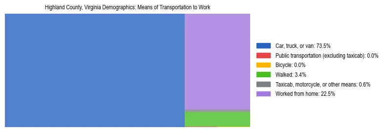 Treemap showing means of transportation to work distribution in Highland County, Virginia.