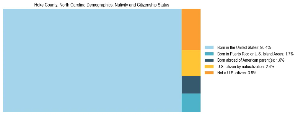 Treemap showing the population distribution by nativity and citizenship status in Hoke County, North Carolina based on U.S. Census data.
