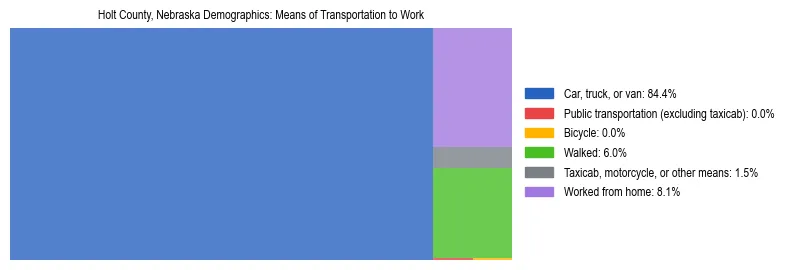 Treemap showing means of transportation to work distribution in Holt County, Nebraska.
