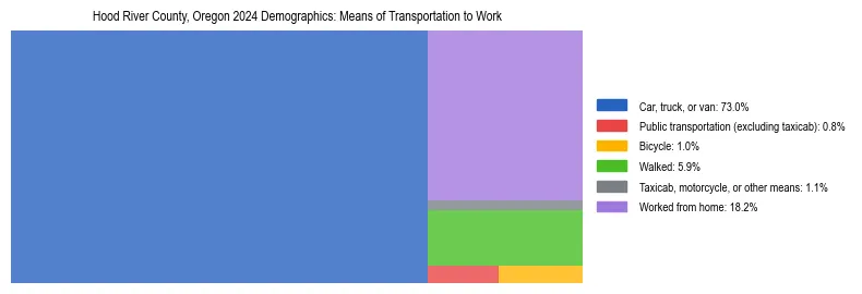 Treemap showing means of transportation to work distribution in Hood River County, Oregon.