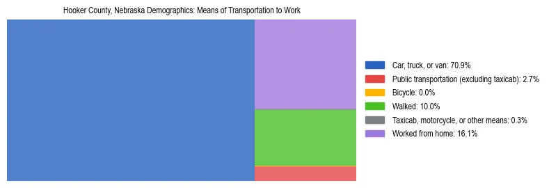 Treemap showing means of transportation to work distribution in Hooker County, Nebraska.