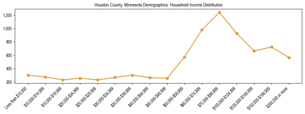 Horizontal bar chart showing household income distribution in Houston County, Minnesota.