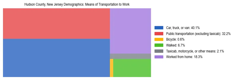 Treemap showing means of transportation to work distribution in Hudson County, New Jersey.