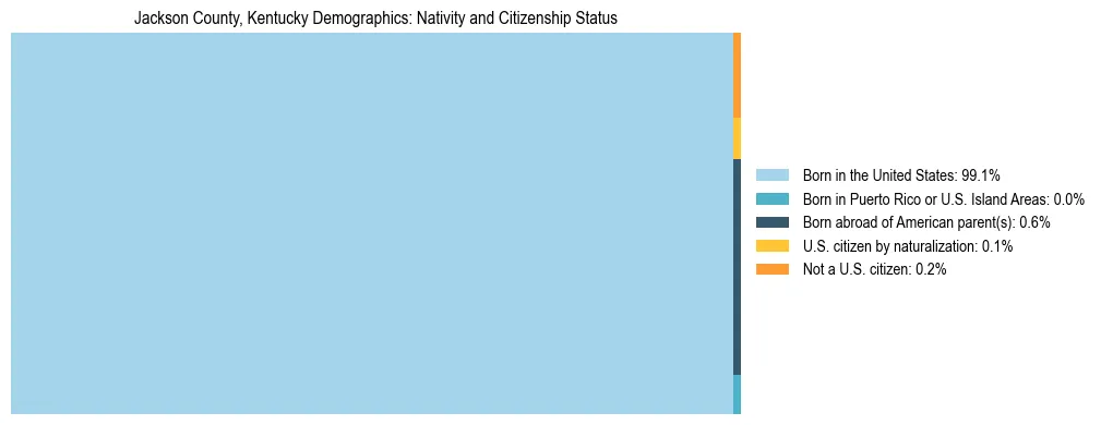 Treemap showing the population distribution by nativity and citizenship status in Jackson County, Kentucky based on U.S. Census data.