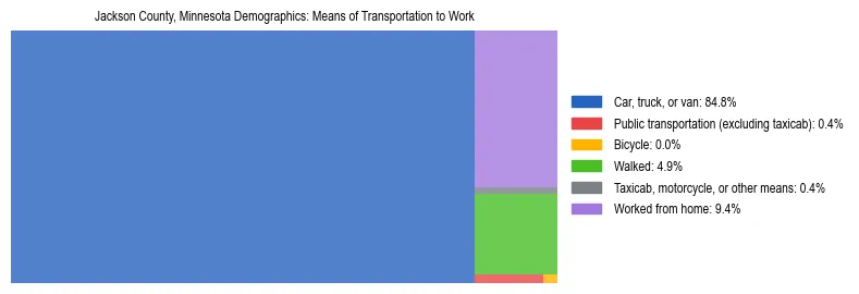 Treemap showing means of transportation to work distribution in Jackson County, Minnesota.