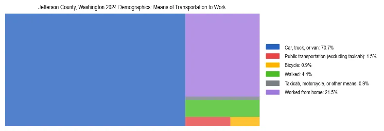 Treemap showing means of transportation to work distribution in Jefferson County, Washington.