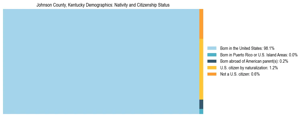 Treemap showing the population distribution by nativity and citizenship status in Johnson County, Kentucky based on U.S. Census data.