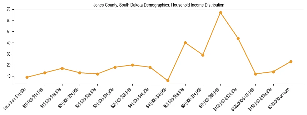 Horizontal bar chart showing household income distribution in Jones County, South Dakota.