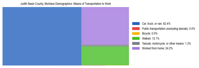 Treemap showing means of transportation to work distribution in Judith Basin County, Montana.