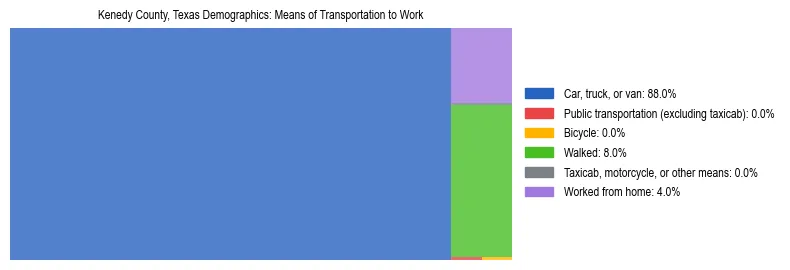 Treemap showing means of transportation to work distribution in Kenedy County, Texas.