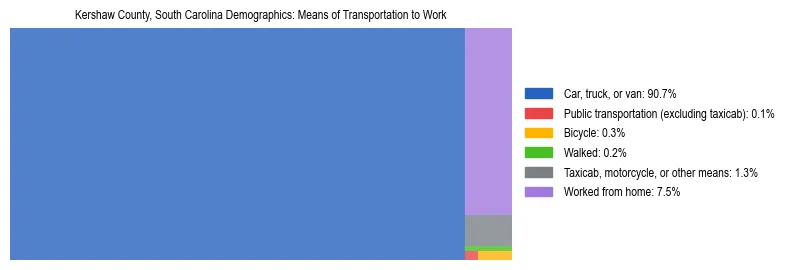 Treemap showing means of transportation to work distribution in Kershaw County, South Carolina.