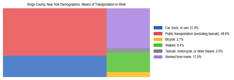 Treemap showing means of transportation to work distribution in Kings County, New York.