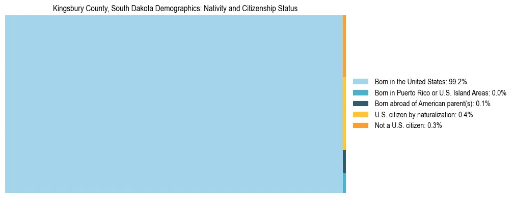Treemap showing the population distribution by nativity and citizenship status in Kingsbury County, South Dakota based on U.S. Census data.