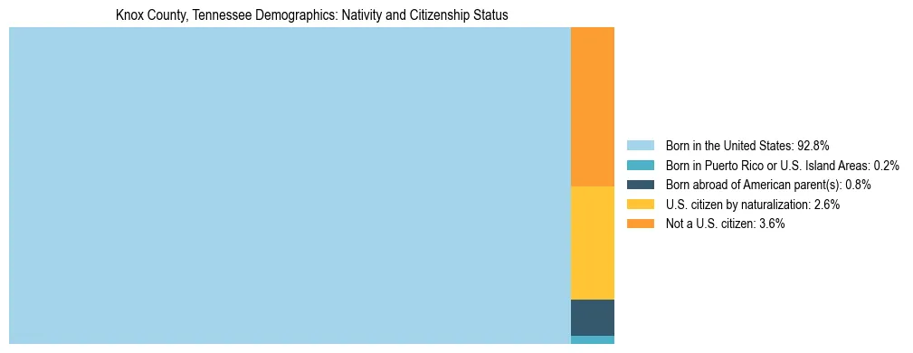Treemap showing the population distribution by nativity and citizenship status in Knox County, Tennessee based on U.S. Census data.
