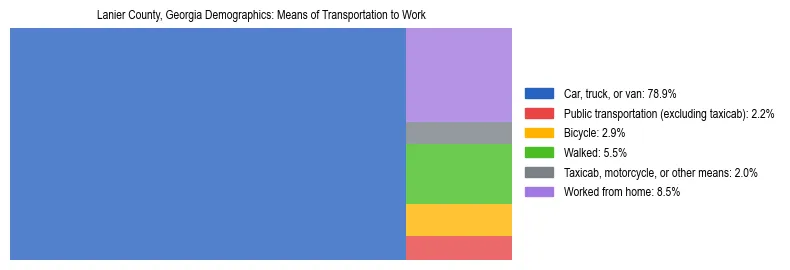Treemap showing means of transportation to work distribution in Lanier County, Georgia.