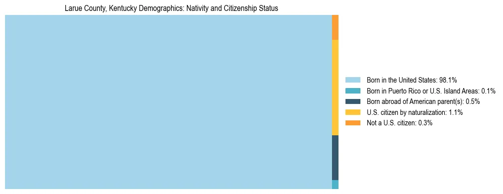 Treemap showing the population distribution by nativity and citizenship status in Larue County, Kentucky based on U.S. Census data.