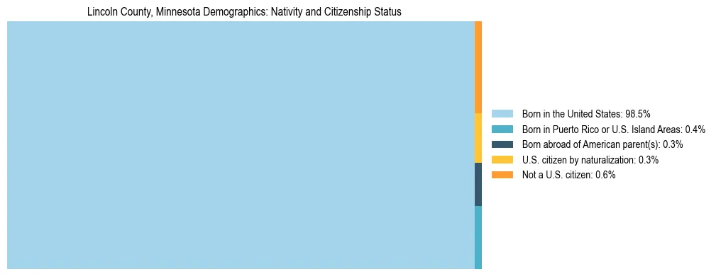 Treemap showing the population distribution by nativity and citizenship status in Lincoln County, Minnesota based on U.S. Census data.