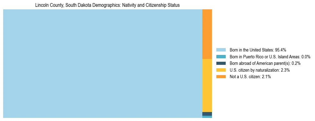 Treemap showing the population distribution by nativity and citizenship status in Lincoln County, South Dakota based on U.S. Census data.