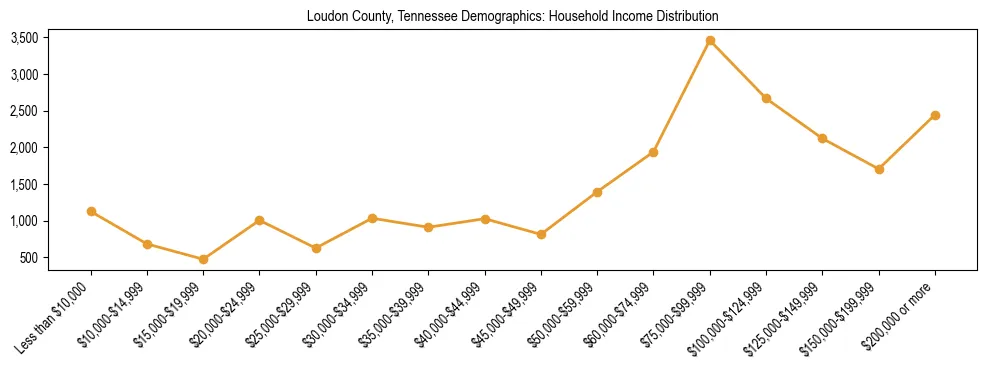 Horizontal bar chart showing household income distribution in Loudon County, Tennessee.