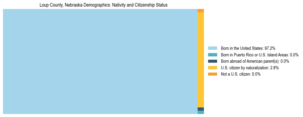 Treemap showing the population distribution by nativity and citizenship status in Loup County, Nebraska based on U.S. Census data.