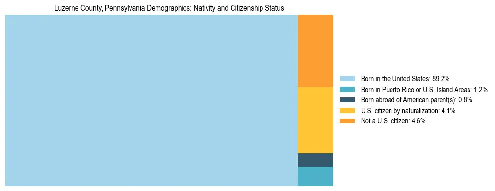Treemap showing the population distribution by nativity and citizenship status in Luzerne County, Pennsylvania based on U.S. Census data.