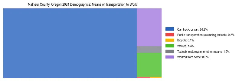 Treemap showing means of transportation to work distribution in Malheur County, Oregon.