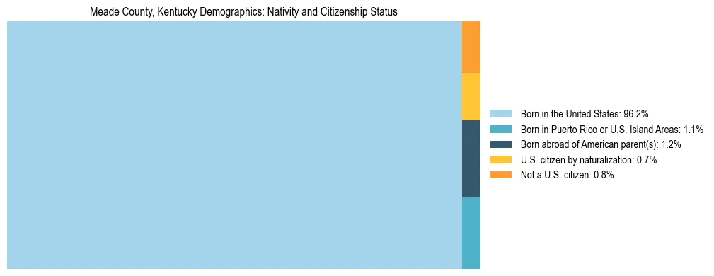 Treemap showing the population distribution by nativity and citizenship status in Meade County, Kentucky based on U.S. Census data.