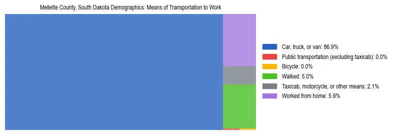 Treemap showing means of transportation to work distribution in Mellette County, South Dakota.