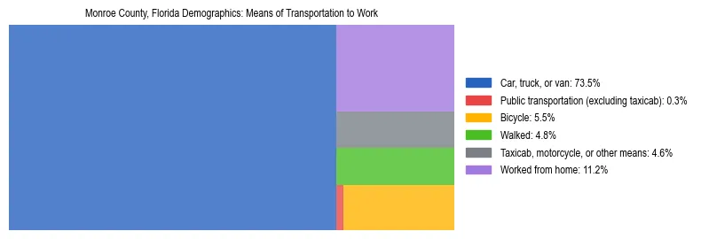 Treemap showing means of transportation to work distribution in Monroe County, Florida.