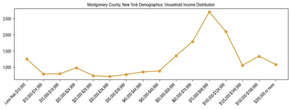Horizontal bar chart showing household income distribution in Montgomery County, New York.