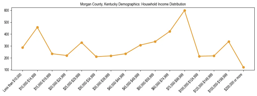 Horizontal bar chart showing household income distribution in Morgan County, Kentucky.