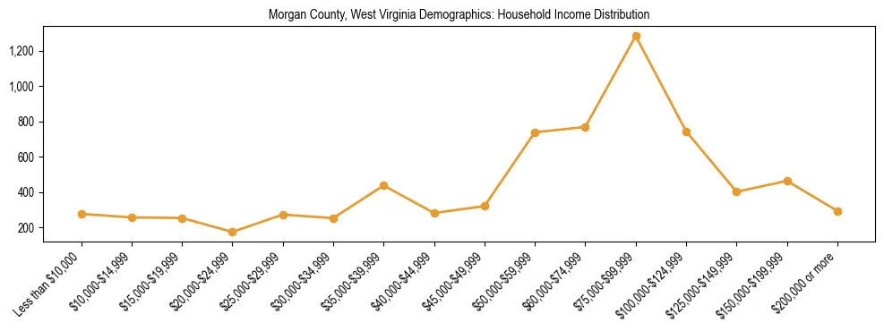 Horizontal bar chart showing household income distribution in Morgan County, West Virginia.