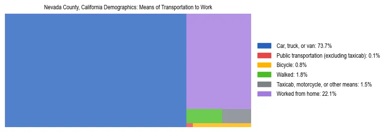 Treemap showing means of transportation to work distribution in Nevada County, California.