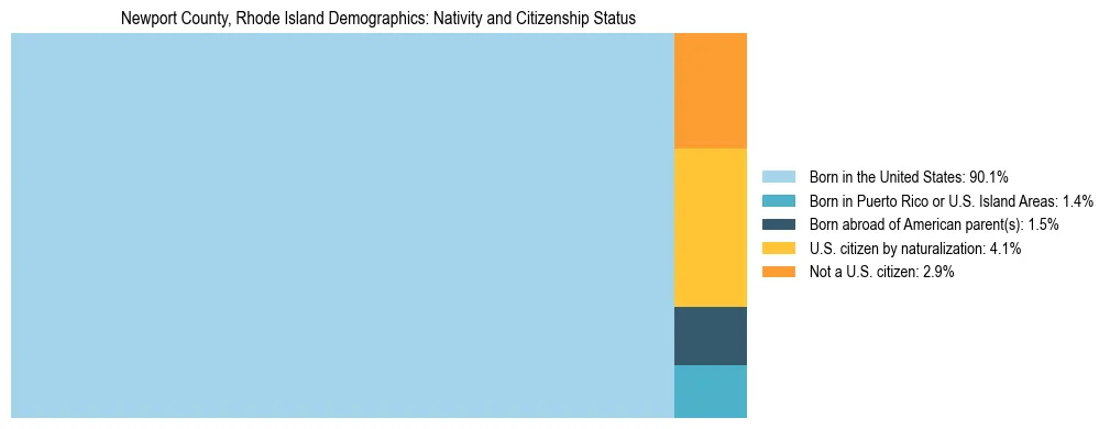 Treemap showing the population distribution by nativity and citizenship status in Newport County, Rhode Island based on U.S. Census data.