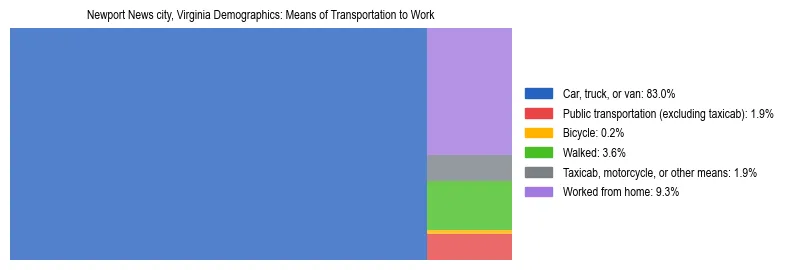Treemap showing means of transportation to work distribution in Newport News city, Virginia.