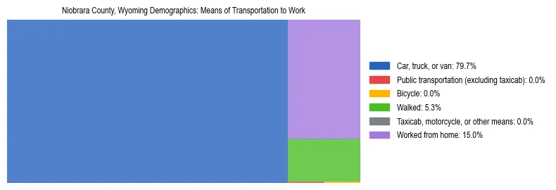 Treemap showing means of transportation to work distribution in Niobrara County, Wyoming.